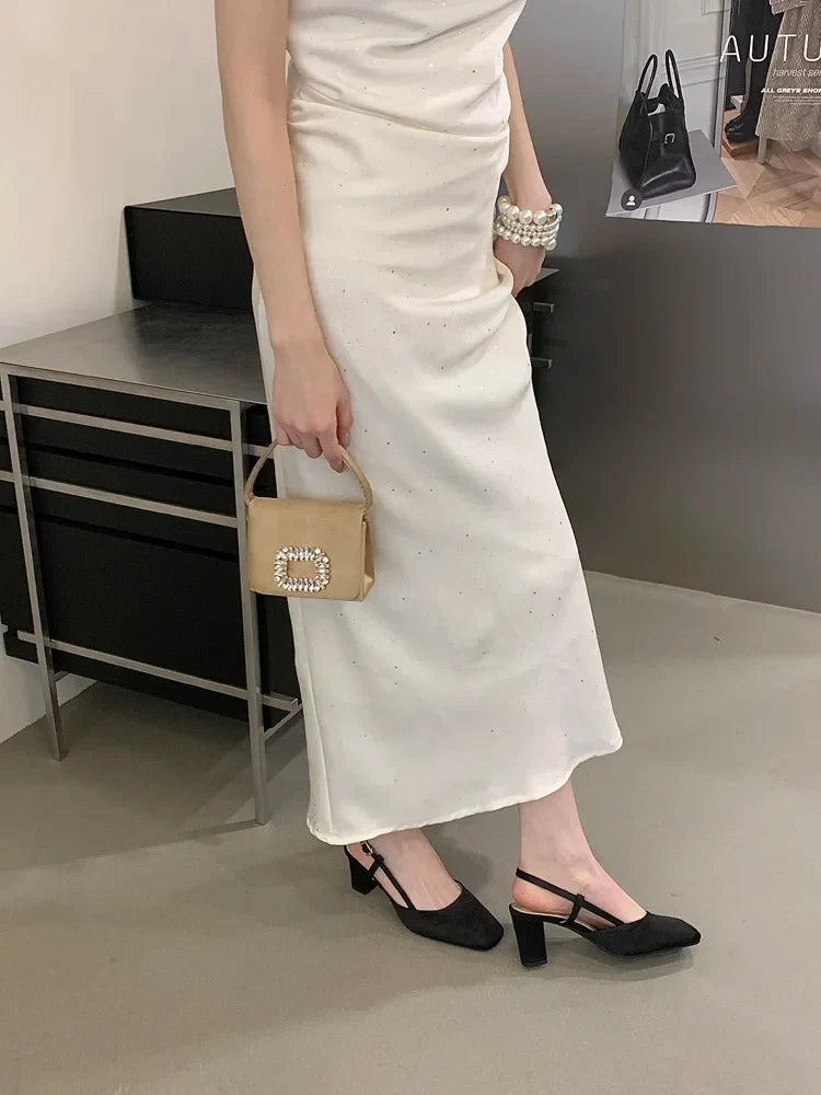 Summer Closed Toe Sandals Buckle Strap Summer Heels Mary Jane Thick Heels French Shallow Lolita Sandals OL Dress Shoes New 2026