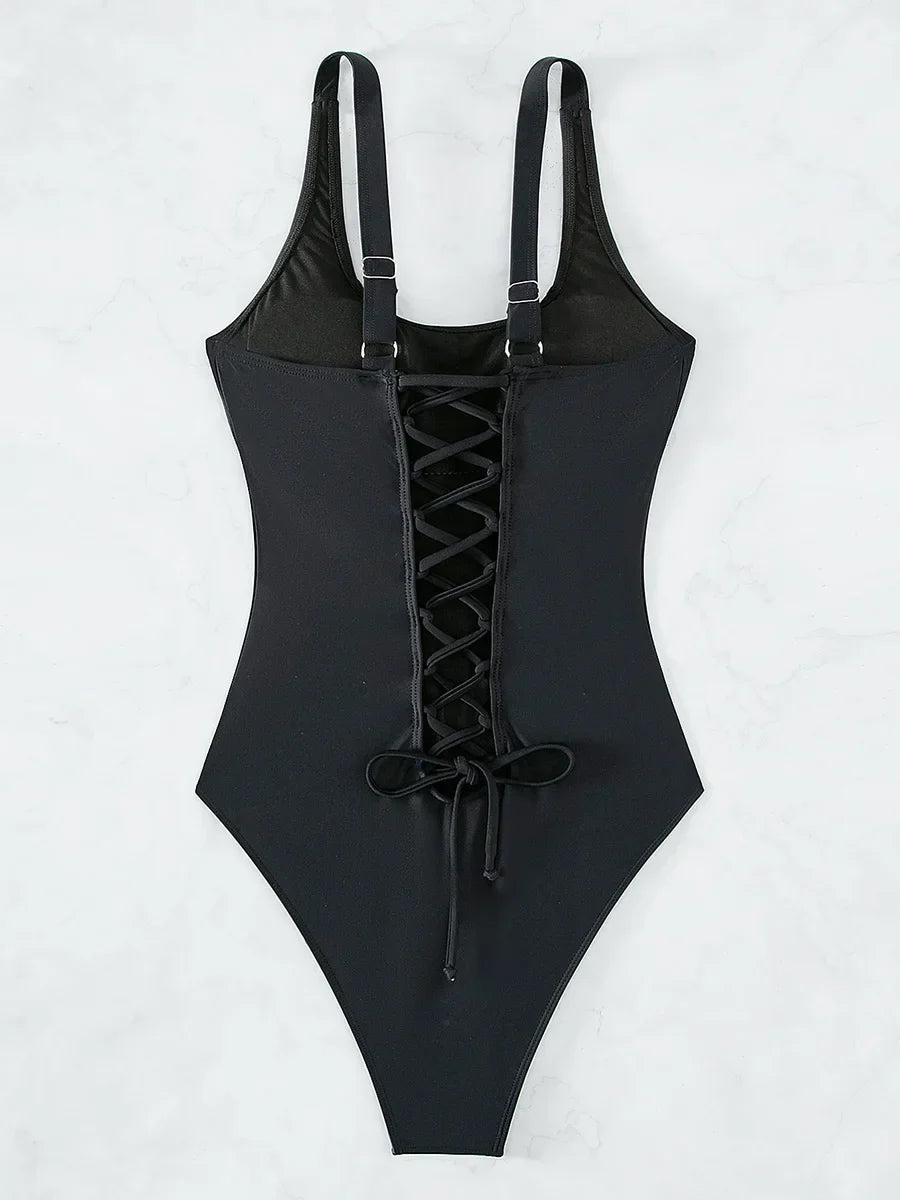 S - XXL Sexy Criss Cross Backless Women Swimwear One Piece Swimsuit Female High Leg Cut Monokini Bather Bathing Suit Swim Lady