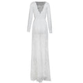 Sexy See Through Lace Long Dresses For Women Deep V-neck Solid Color Maxi Dress Fashion Streetwear Party Night Club Vestidos New