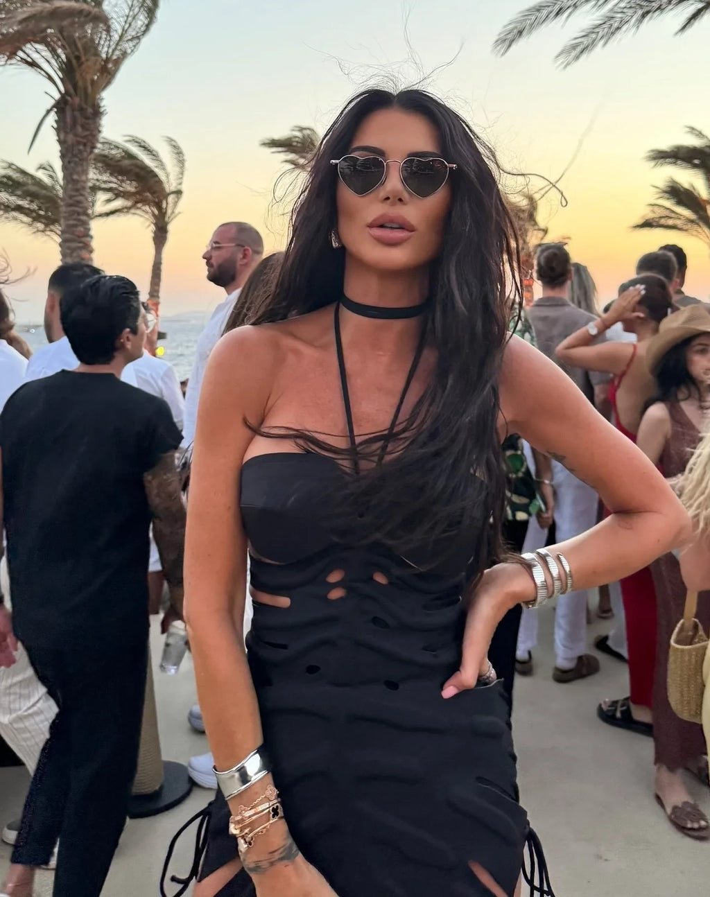2026 New Arrival Chic Black Structured Swimsuit Deep V-Neck Cut-Out Design Perfect for Beach Wear Pool Parties Summer Beachwear