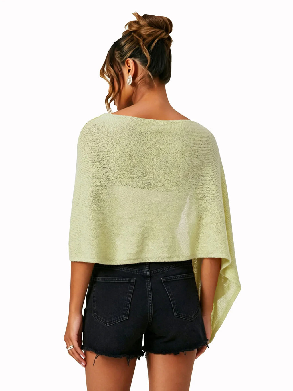 Womens Shawl Tops Lightweight Stylish Solid Color Irregular Hem Boat Neck Loose Fit Sheer Poncho Blouse Summer Knit Cover-ups