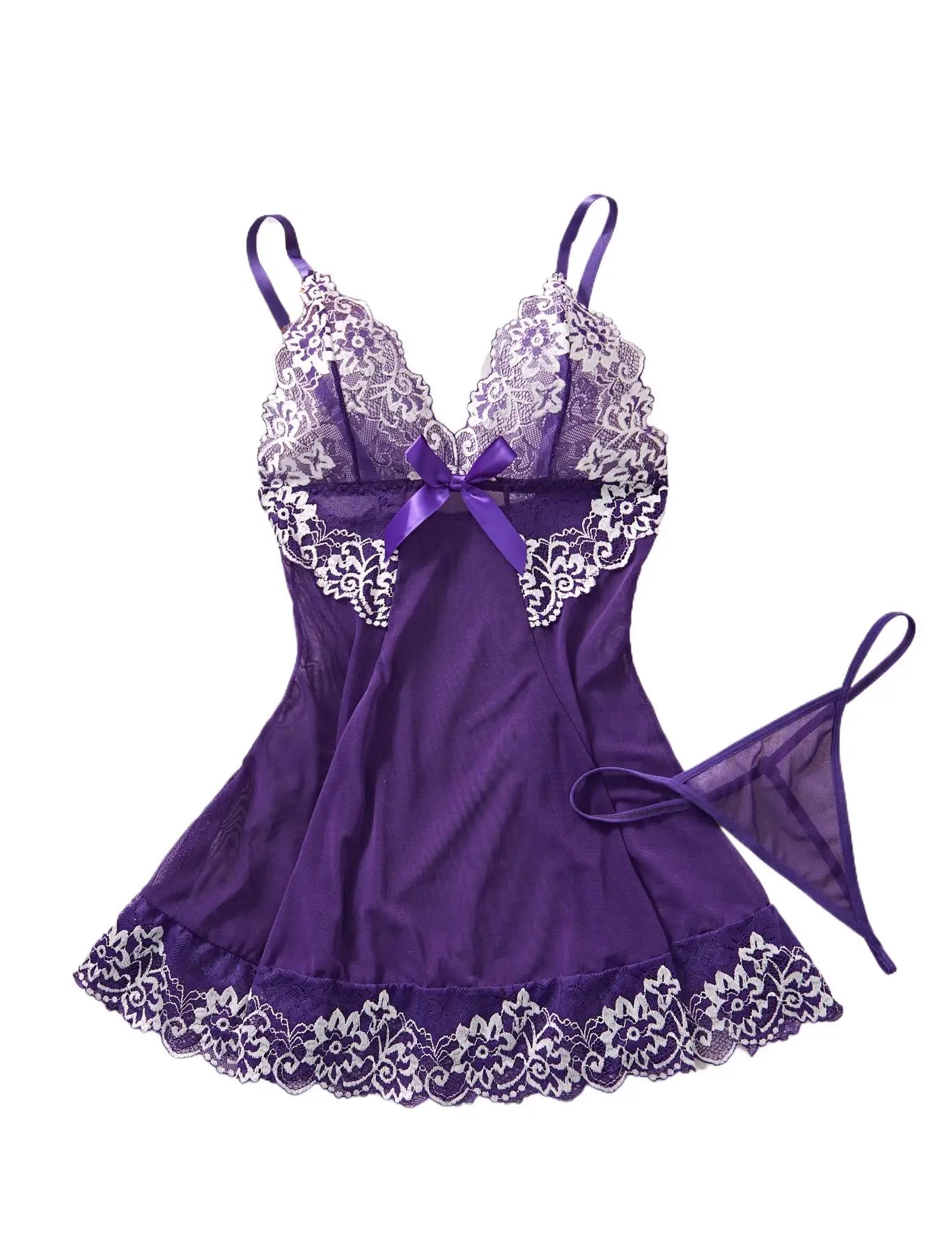Purple Women Lace Babydoll Dress Soft Sleepwear Underwear Festival Gift