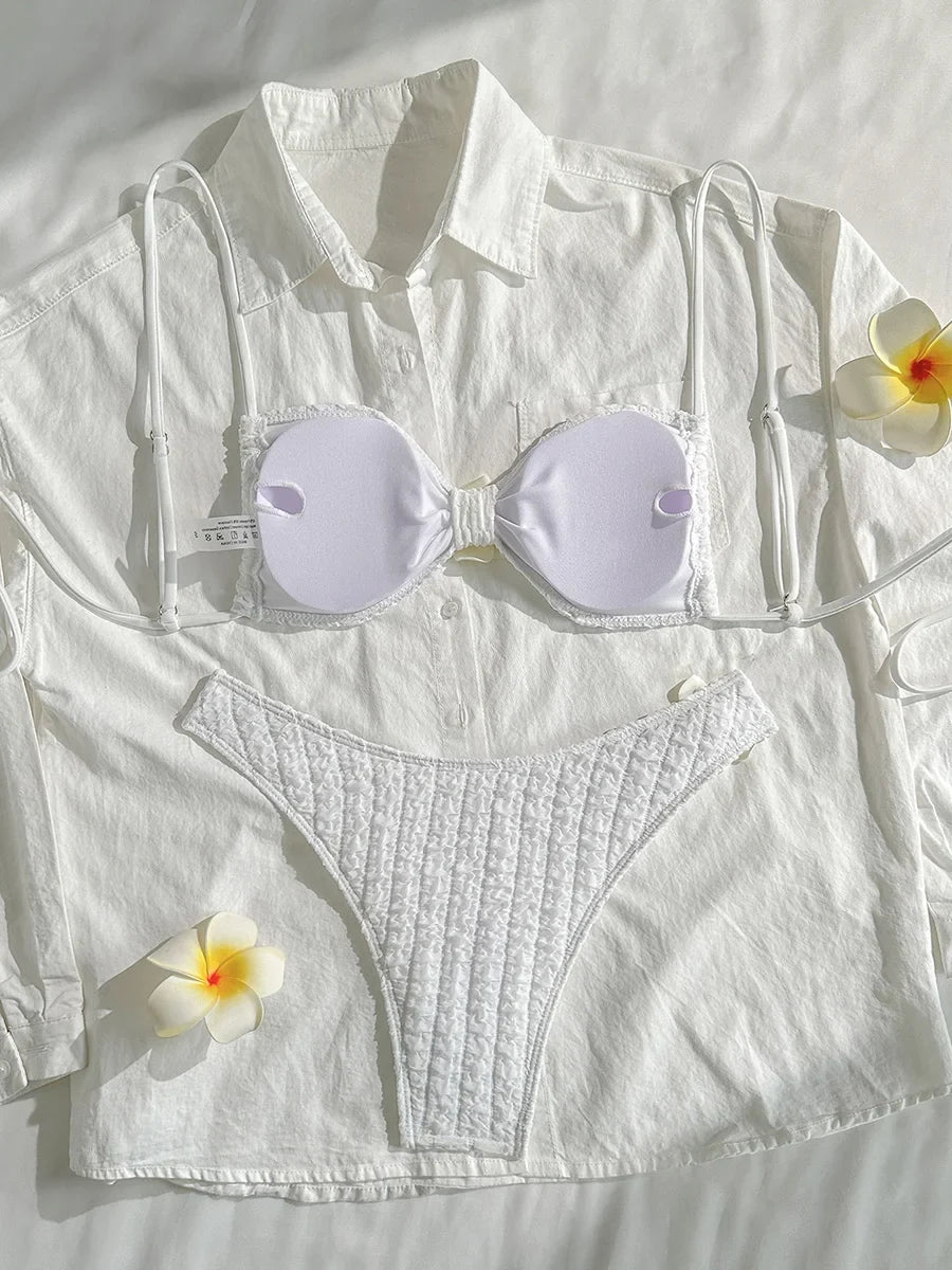 3D Flower Wrinkled Crinkled Bikini 2026 Women Bikinis Female Brazilian Swimwear Two pieces Swimsuit Bikini Set Bathing Suit Swim