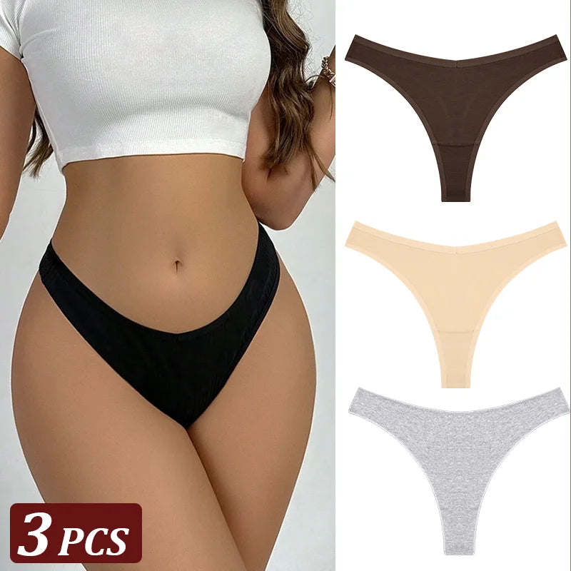 3PCS Seamless Thong Cotton Women Thin Strap Low Waist High Flexibility Panties Sexy Underwear Ladies Briefs T-back Soft Women
