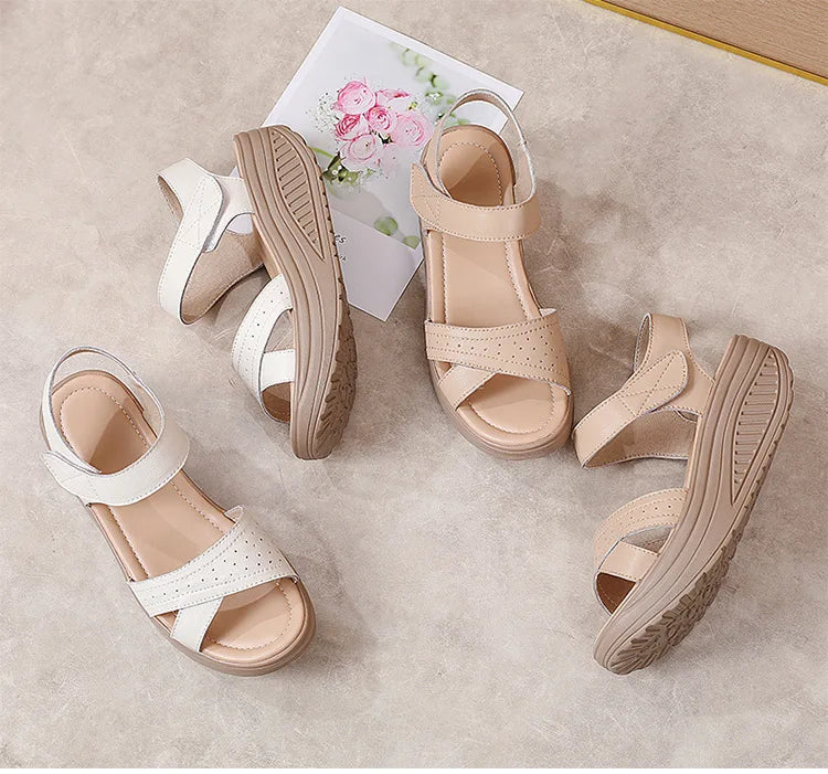 Women Comfortable Sandals Wedges Platform Ankle Strap Casual Orthotic Walking Sandals Orthopedic Arch Support 5cm heel