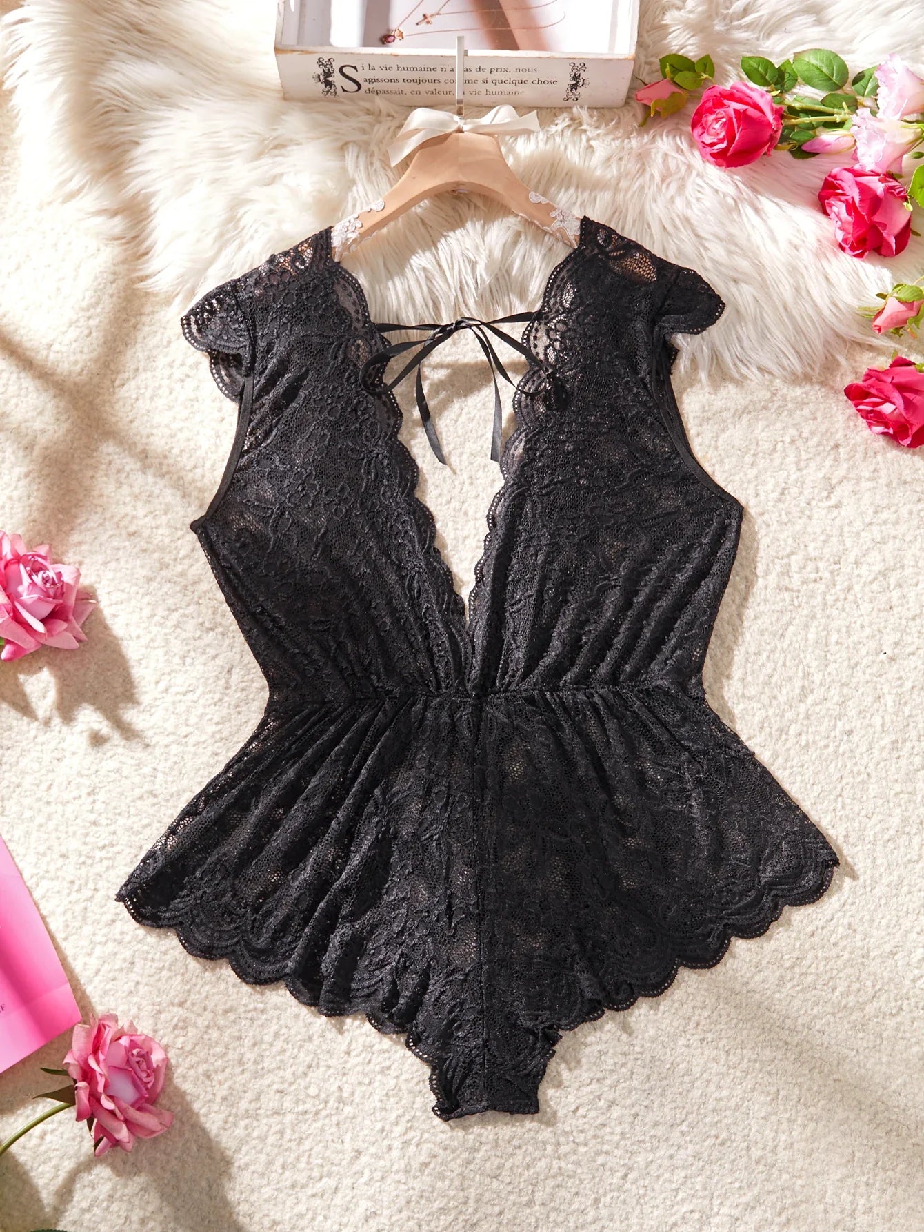 Temptation Deep V Neck Black Sheer Lace Matching Bra Set Curvy Women Lingerie For Confident Nights Special Full Figure