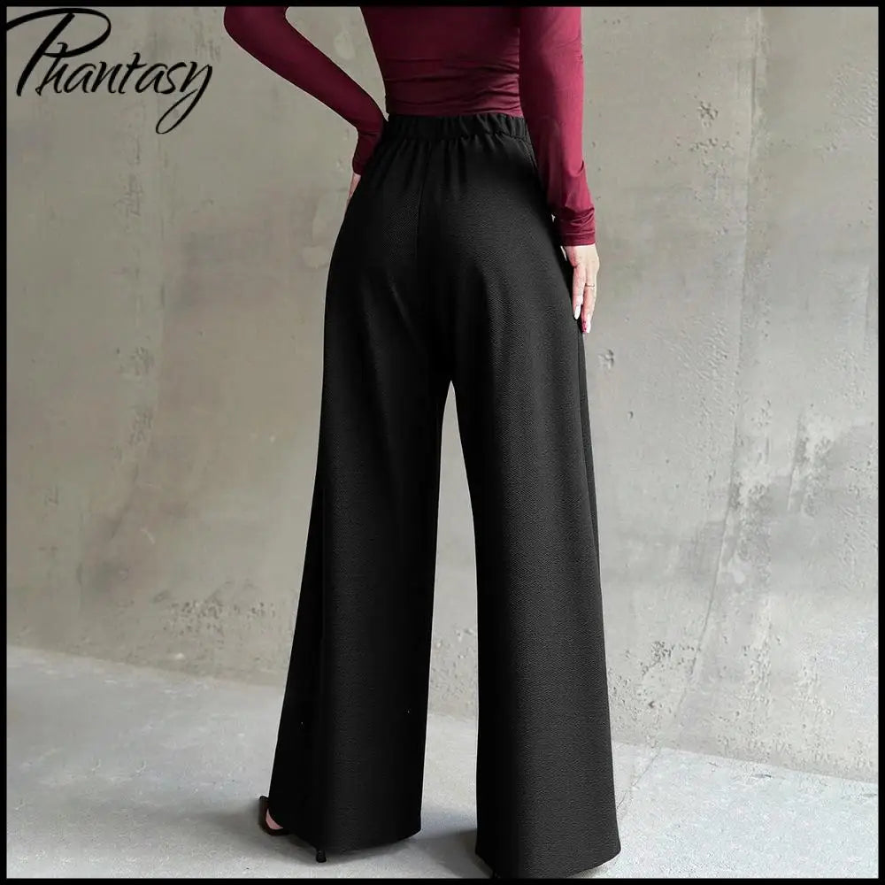 Women's Black High-Waisted Suit Pants Draped Slim-Fit Versatile Workwear for Lady Spring Autumn High-Waisted Straight-Leg Pants