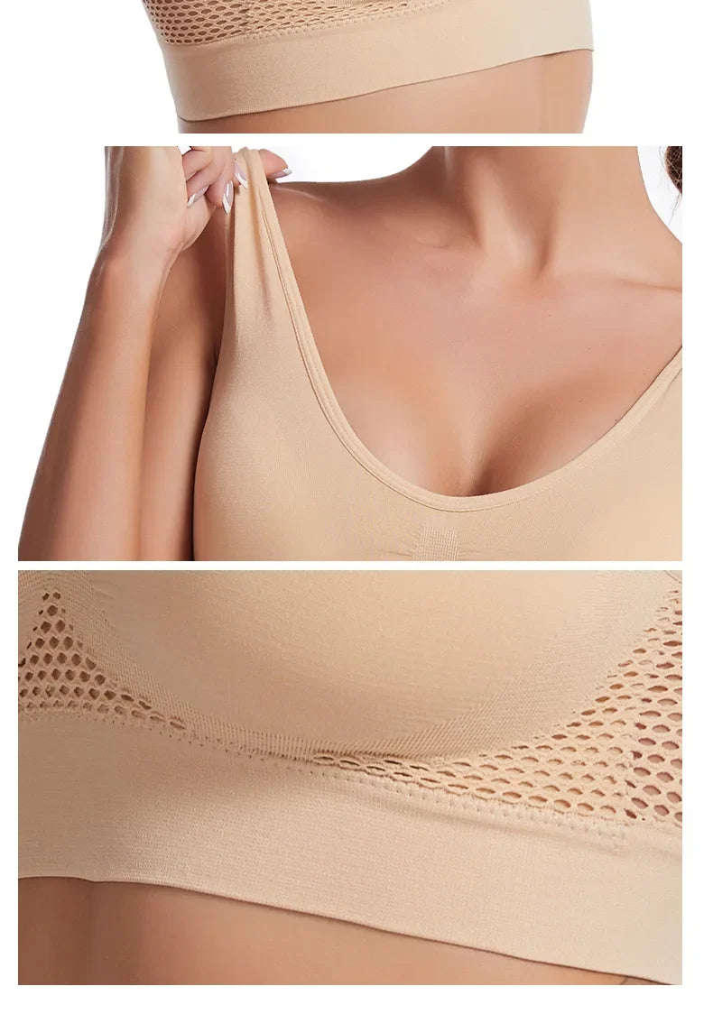 Sports Bra Women Hollow Mesh Gym Jogging Crop Top Female More Size Tops Yoga Fitness Vest Sujetador Push Up Sport Bras for Women