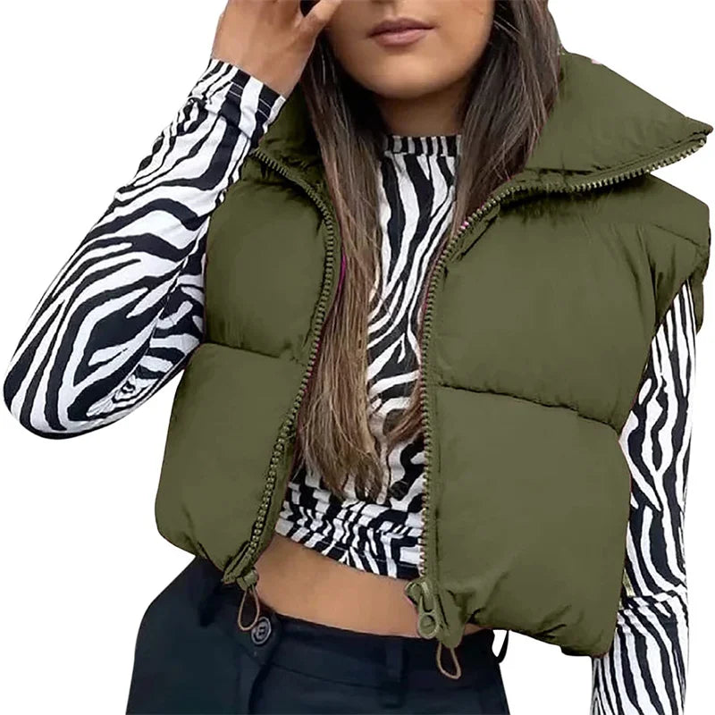 Women Winter Warm Crop Waistcoat Sleeveless Stand Collar Double Sided Lightweight Puffer Vest 2022 Streetwear