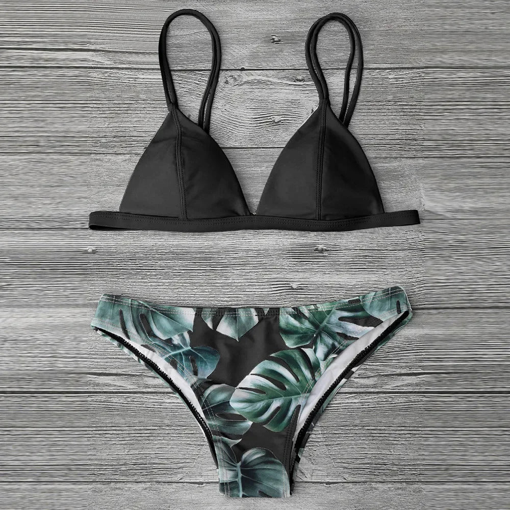 Leaves Print Bikinis Set For Women Swimwear 2024 Padded Push-Up Beachwear Bather Bathing Set Beachwear Summer Bikini Set Femme