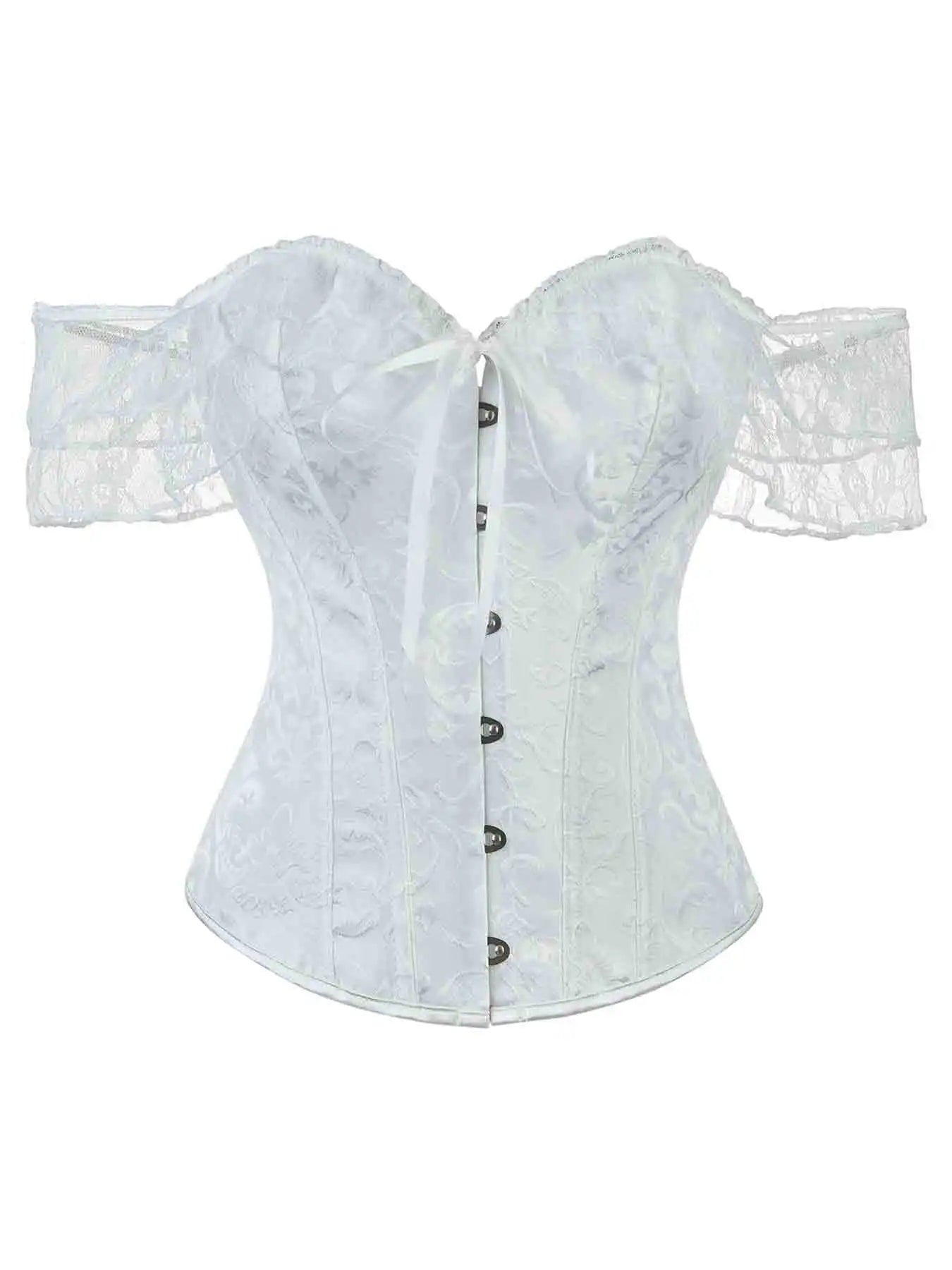 Corset's new retro lace fishbone body-shaping shirt with shoulder straps and bubble sleeves gathered to hold the sternum.