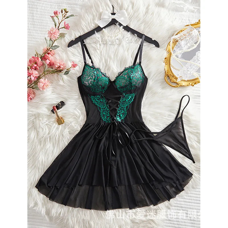 Sexy Pajama Tone Lace Dress Sexy slip dress with two tone lace trims sexy lingerie women erotic erotic lingerie