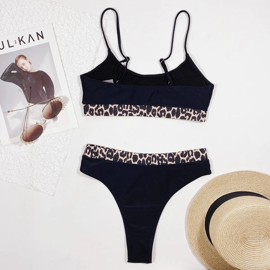 Bikini 2026 Sexy Push Up Swimwear Swimsuit Women Leopard Print Patchwork High Waist Bikinis Set Bathing Suit Beach Bikini Female