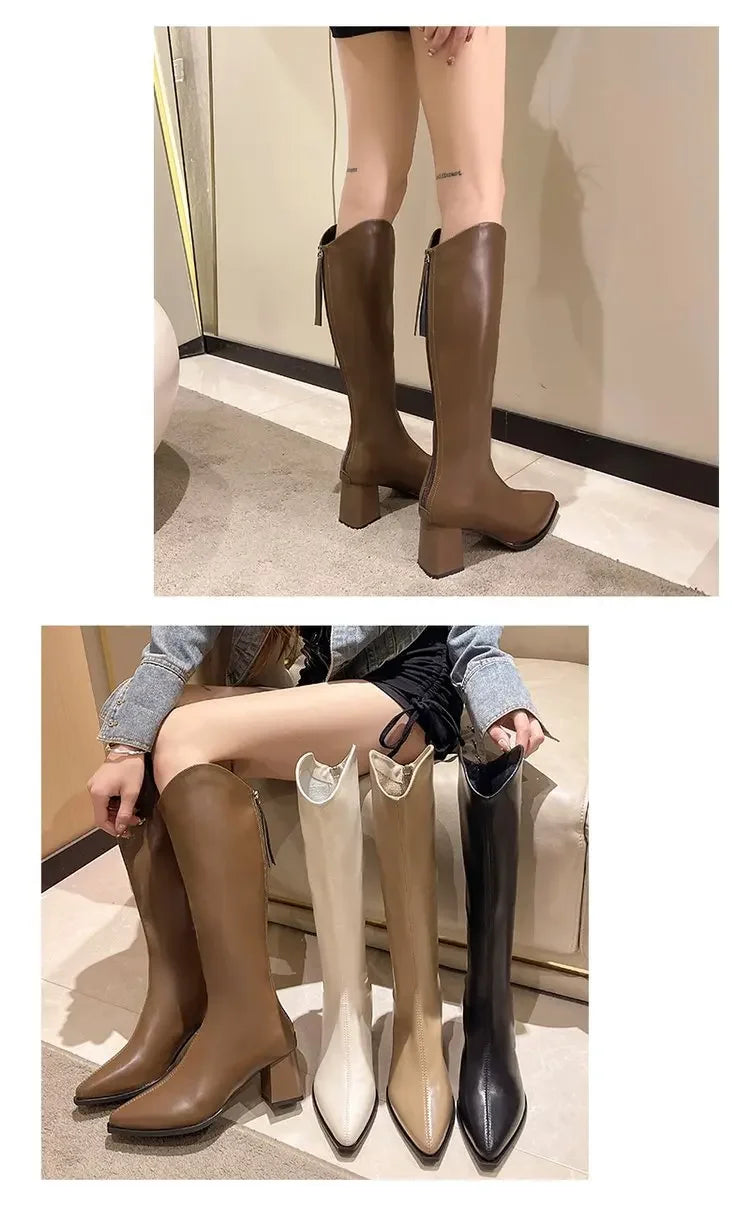 Pointed Toe Women High Boots Fashion Side Zippers Long Booties Ladies Elegant Party High Heel Shoes Winter Women's Footwear