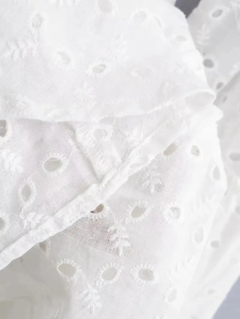 Foridol White Beach Summer Dress Women Backless Cotton Lace Short Autumn Sundress Women Clothing Halter A-line Pleated Dress