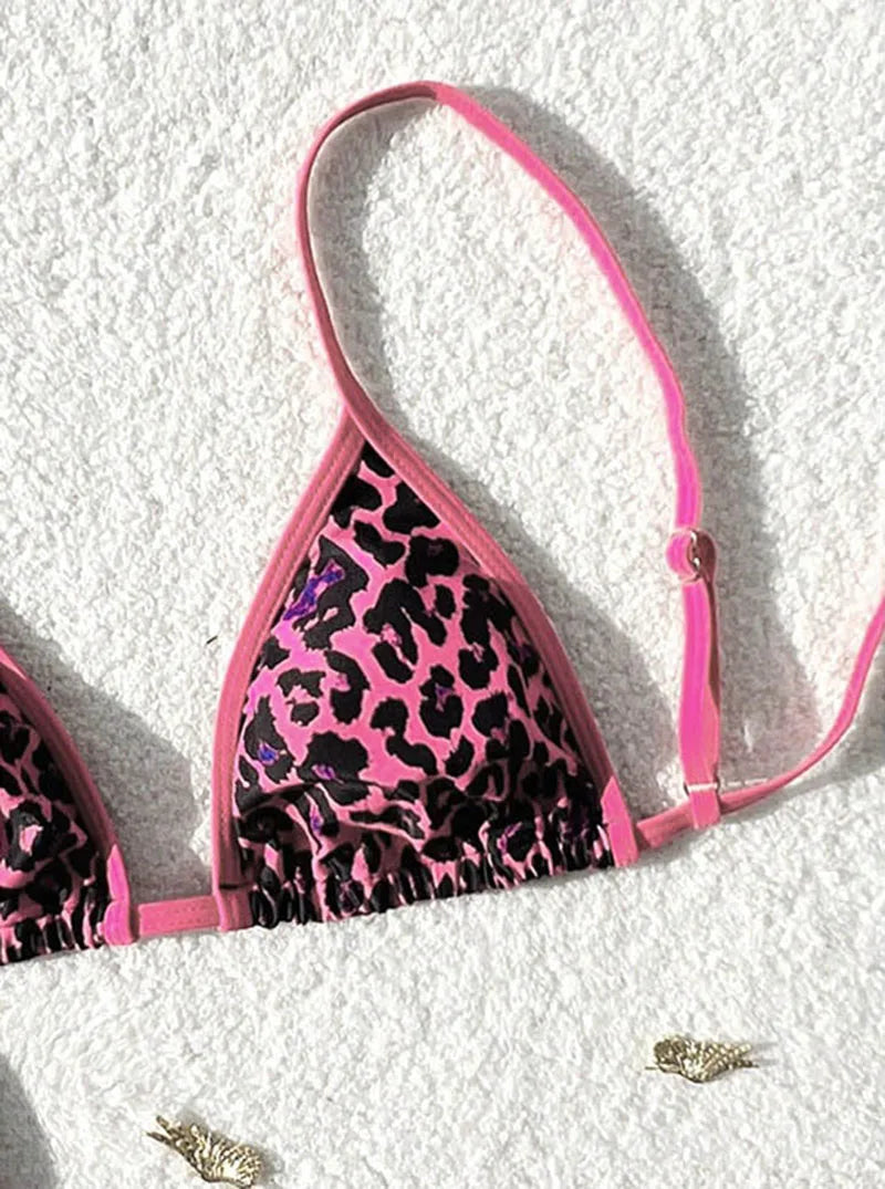 Sexy Leopard Print Bikini 2 Piece Set Women Laced Up Split Swimsuit Low Waist Beachwear 2025 New Summer Swimwear Bikinis Set