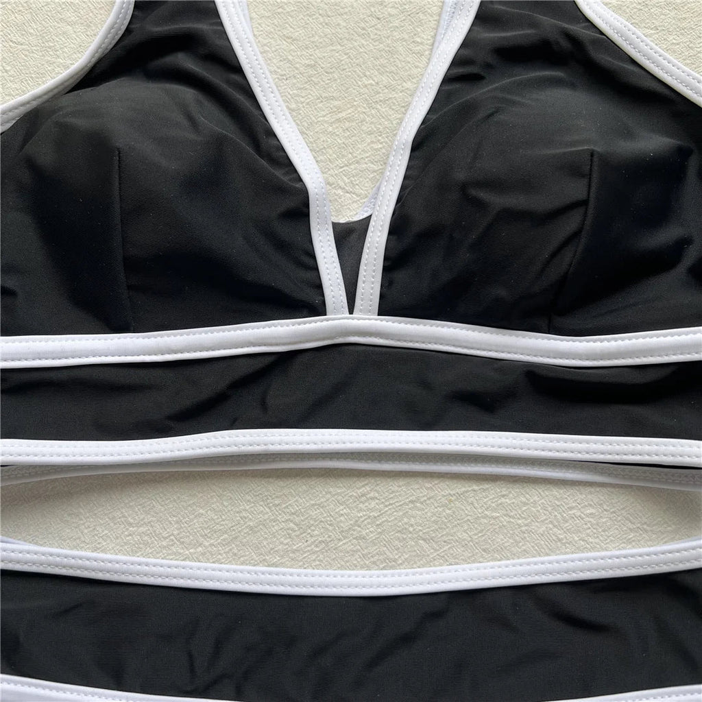 S - XL Sexy V Neck Printed High Waist Bikini Female Swimsuit Women Swimwear Two-pieces Bikini Set Bather Bathing Suit Swim V6997
