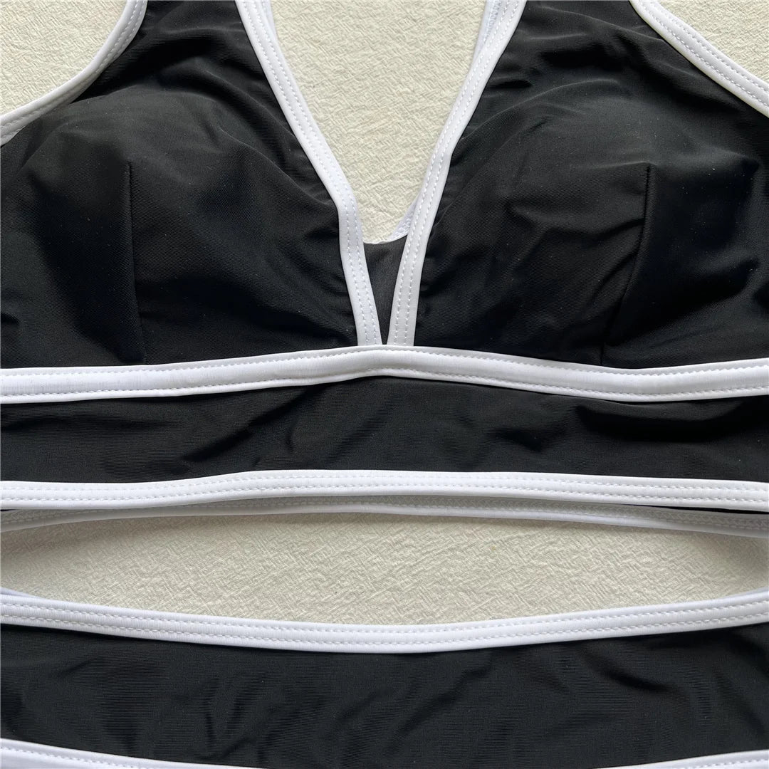 S - XL Sexy V Neck Printed High Waist Bikini Female Swimsuit Women Swimwear Two-pieces Bikini Set Bather Bathing Suit Swim V6997