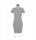 South Korea 2023 New Spring/Summer Dress Small Sexy Slim Fit Temperament Tight Short Sleeve Slim Wrap Hip Short Dress IDEI