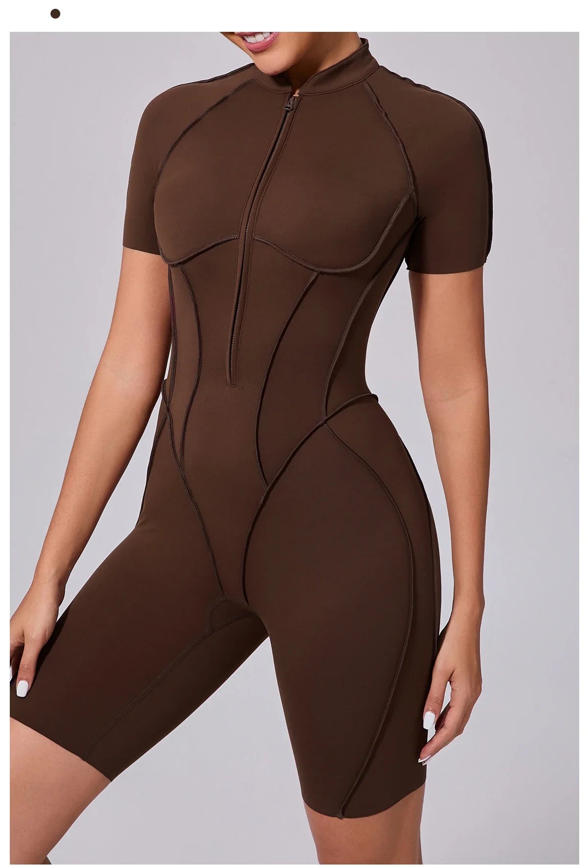 Summer Zipper Workout Jumpsuit Sports Overalls Women Running Fitness Short Sleeve Yoga Bodysuit