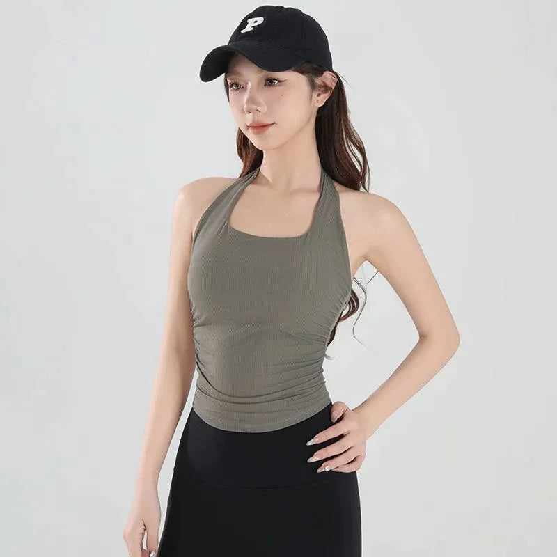Women's small camisole hanging neck vest, gathering beautiful back yoga sports bra