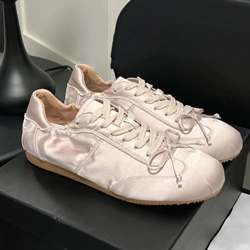 2026 Brand New Summer Satin Pink Cute Ballet Flats Shoes Women Sweet Casual Sneakers Shoes Trainers Comfy Walk Daily Footwear