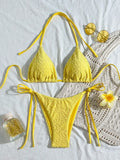 Sexy Yellow Micro Bikini 2026 Mujer Women Halter Push Up Bra Bandage Thong Swimsuit Summer Bathing Suit Holiday Swimwear Biquini