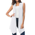 Women Sleeveless Cardigan Vest Summer Solid Color Open Front Draped Mid-length Asymmetric Hem Waistcoat Lightweight Coat