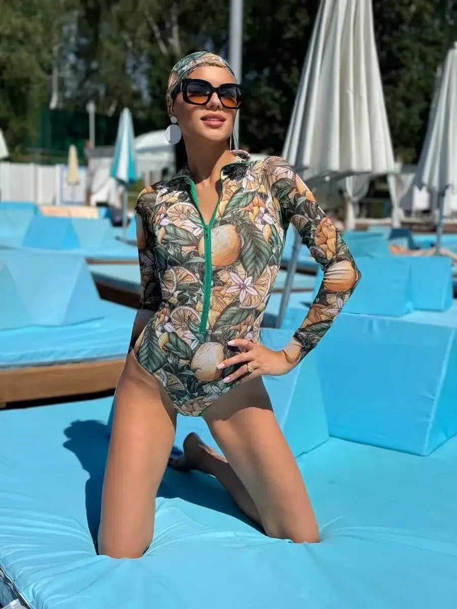 Long Sleeve One Piece Swimsuit 2026 Sexy Swimwear Women Surf Swim Suit Push Up Bathing Suit Beachwear Monokini Bath Suits