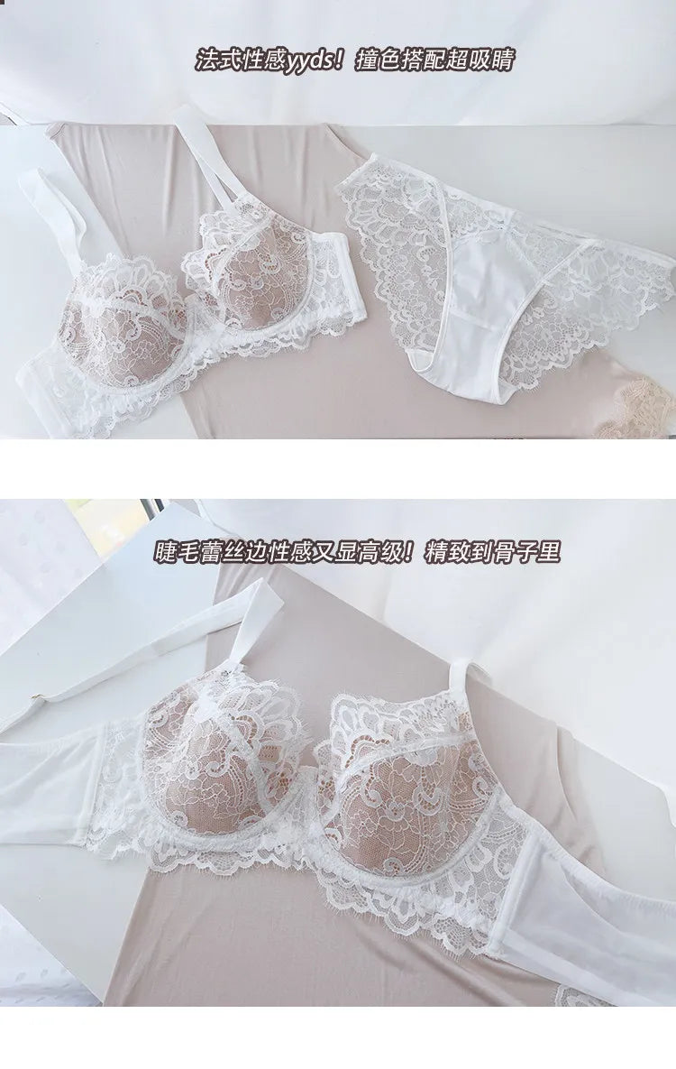 Modest French Lace Abaya Bra Set Women Sexy Deep V Full Coverage Big Bust Support Anti Sagging Comfort Summer Luxury Minimizer