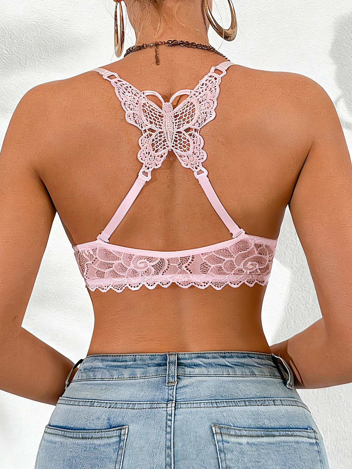 1Pcs Lace Butterfly Women's Sexy Bras French Front Closure Push up Bra Non-Padded Comfortable Versatile Back Design Top