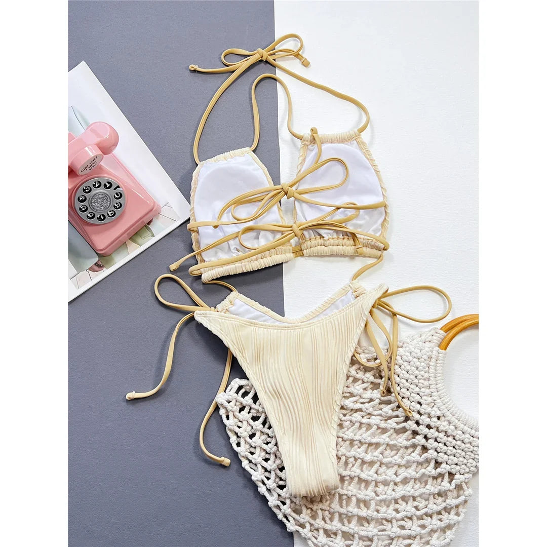 Sexy Wrinkled Tummy Cut Out Halter One Piece Swimsuit Women Swimwear Female High Leg Cut Monokini Bather Bathing Suit Swim K5607