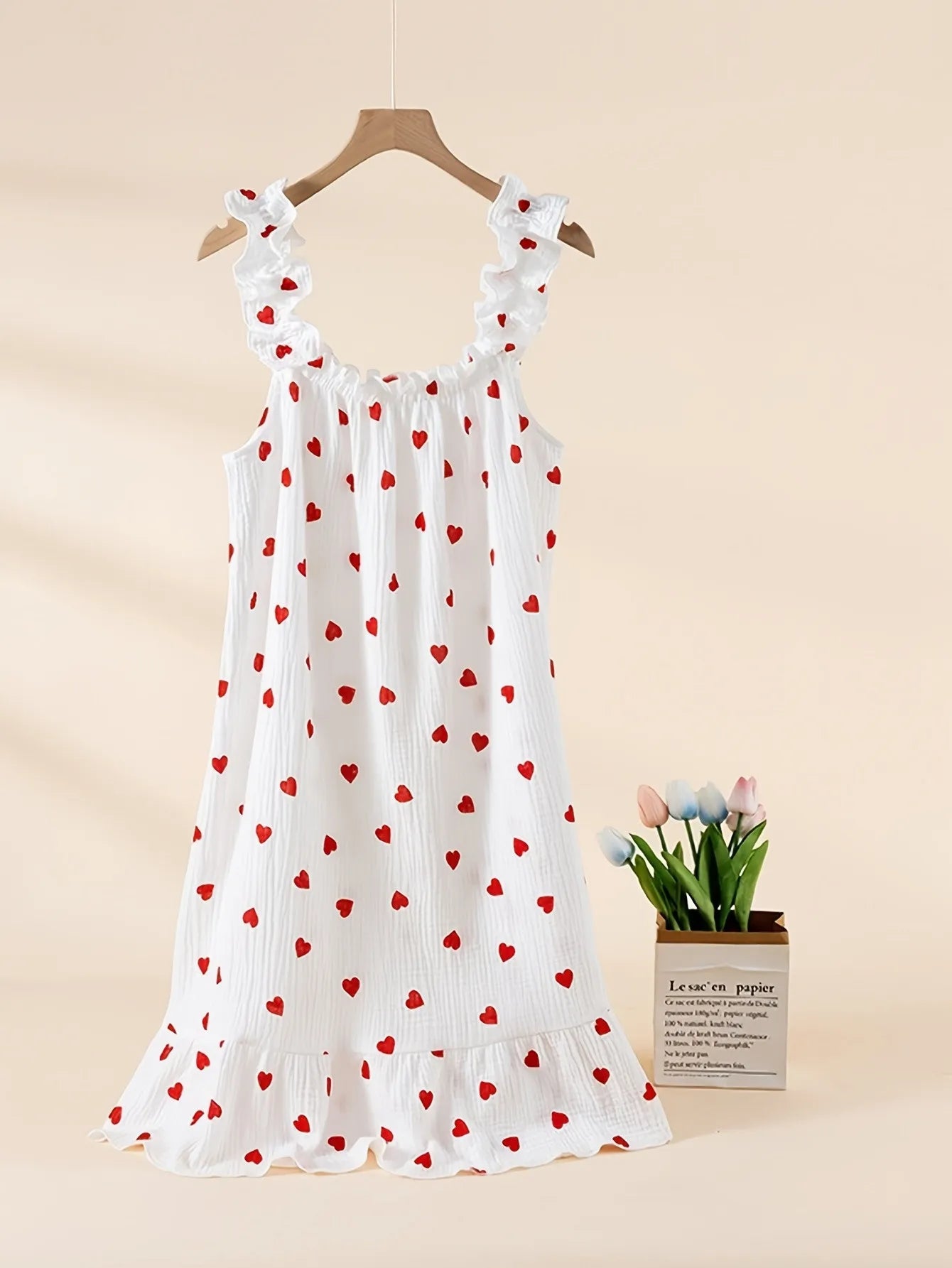 Women’s Cotton Gauze Ruffle Nightgown, Sleeveless Frill Strap Home Sleepwear, Soft Breathable Casual Night Dress for Summer