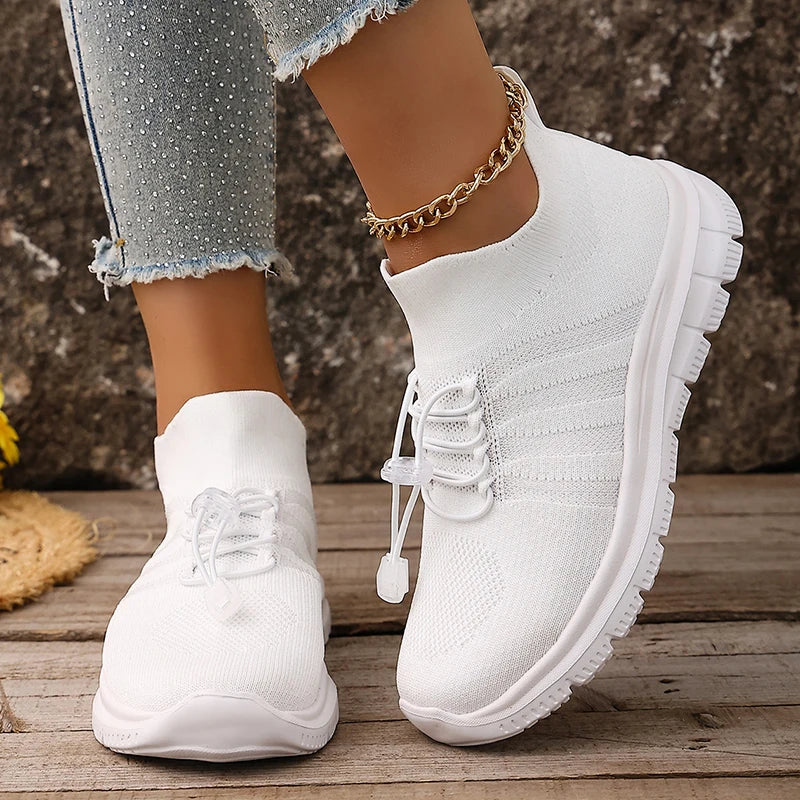 Breathable White Sport Sneakers Women Plus Size 43 Mesh Platform Running Shoes Woman 2026 Soft Thick Sole Walking Shoes Ladies