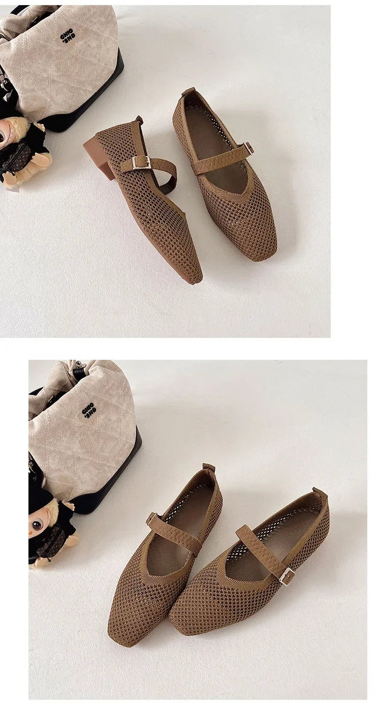 Women Leisure Flats Breathable Mesh Spring Summer Flat Shoes For Female Daily Walking Shoes Square Toe Ladies Fashion Footwear