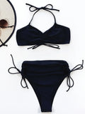 Bikini 2026 Sexy Black Drawstring High Waist Halter Swimwear Swimsuit Women Bikinis Set Bathing Suit Beach Bikini Female Push Up