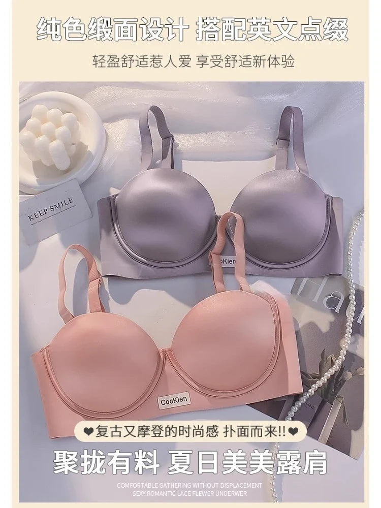MOYISU 2025 Summer Bra Small Bust Strapless Anti Slip Half Cup Seamless Lift Enhancer Anti Sagging Breathable Invisible Bralette