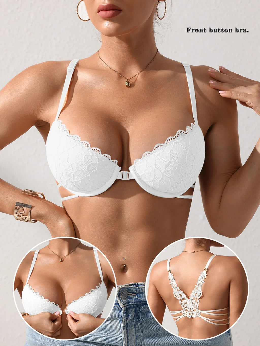 Butterfly lace Backless Style sexy bras Fashion Comfortable women's bra Front closure push-up bra