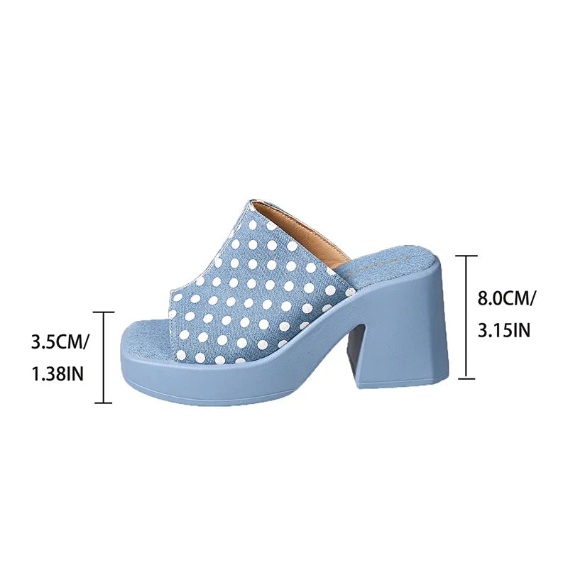 Stylish Pearl Decor Denim Sandals Women Summer Plus Size Buckle Platform Sandal Woman Office Ladies Open Toe Sandalias Mujer