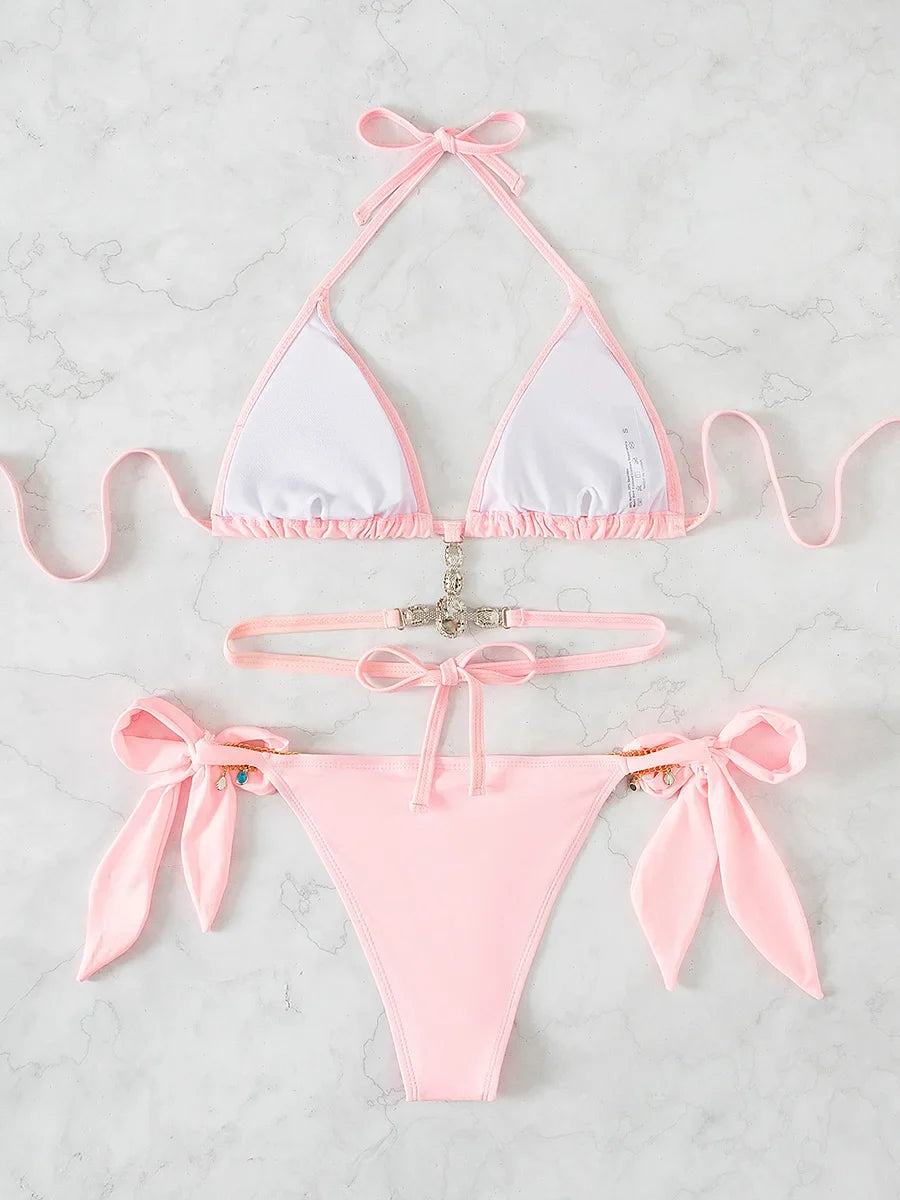 2026 Halter Rhinestone Diamond Bikini Women Swimsuit Female Swimwear Two-piece Bikini Set High Cut Bathing Suit Swim Beach Wear