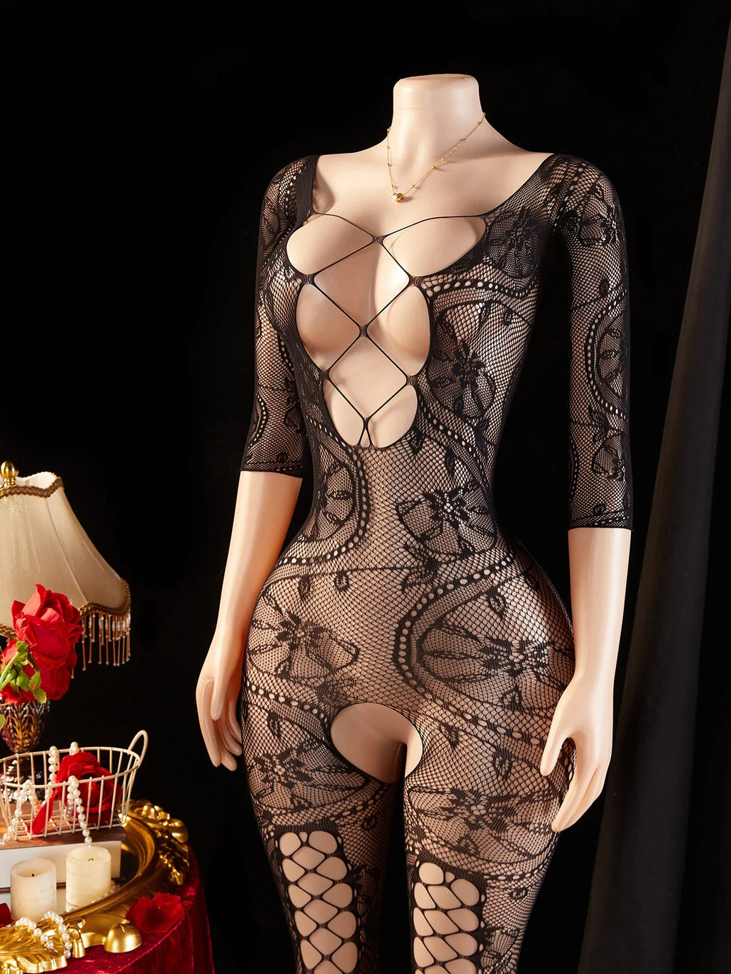 Hot Sexy Lingerie Women Erotic Bodystocking Crotchless Long Sleeve Hollow Fishnet Full Body Stockings Open Crotch Sex Clothes