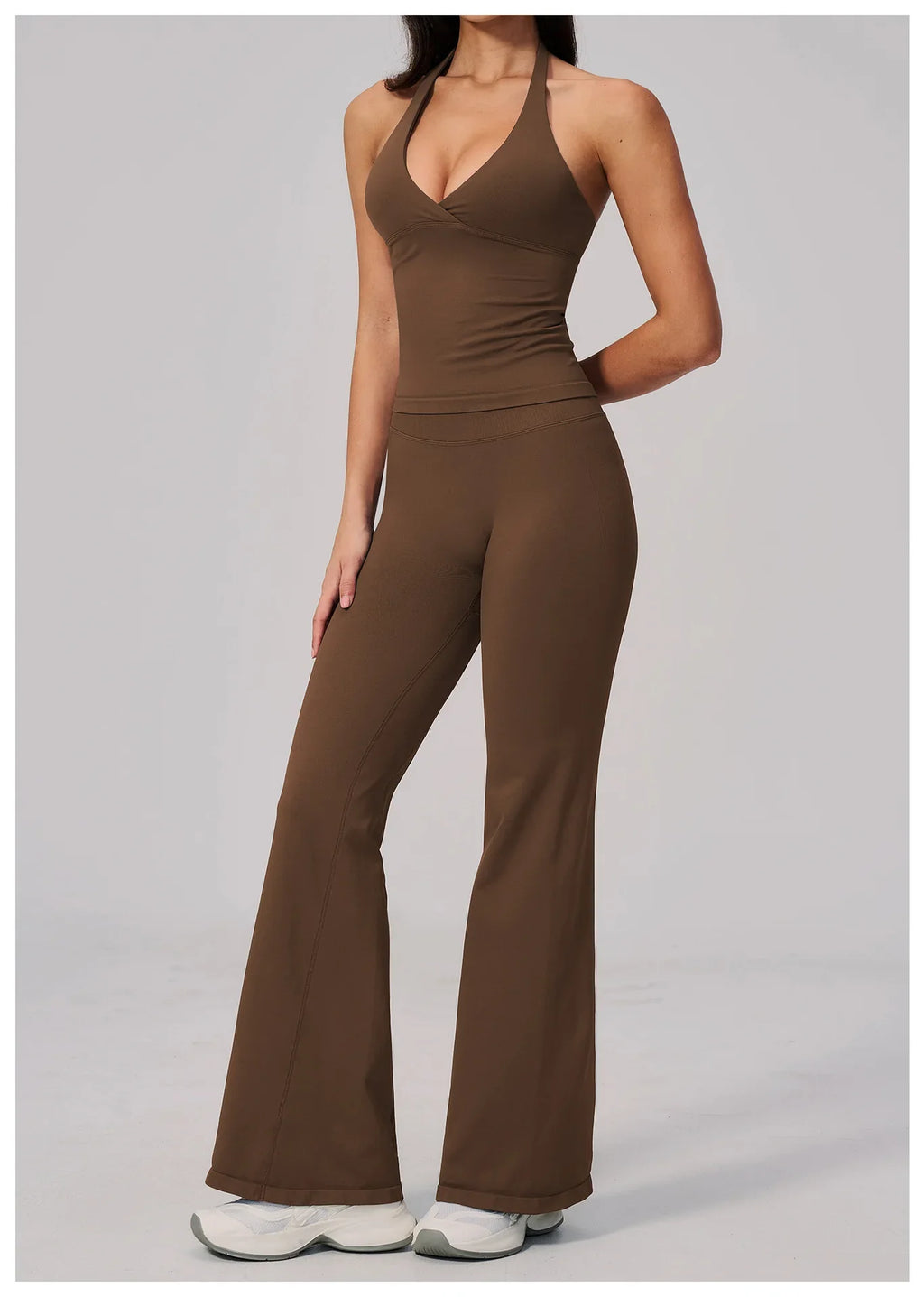 V-neck Yoga Sets Women Seamless Slimming Sports Tank Top High Waist Wide Leg Pants Fitness Suit Outwear Gym Running Tracksuit