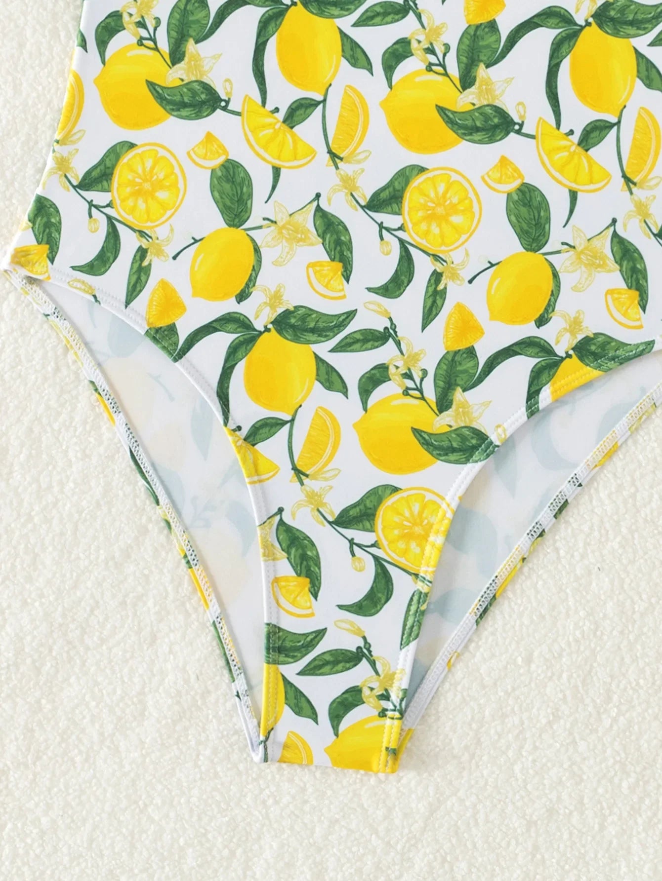 2026 New Yellow Fruit Print Bikini Suspender Backless Sexy One Piece Swimsuit High Waist Hollow Out Beach Vacation Bathing Suit