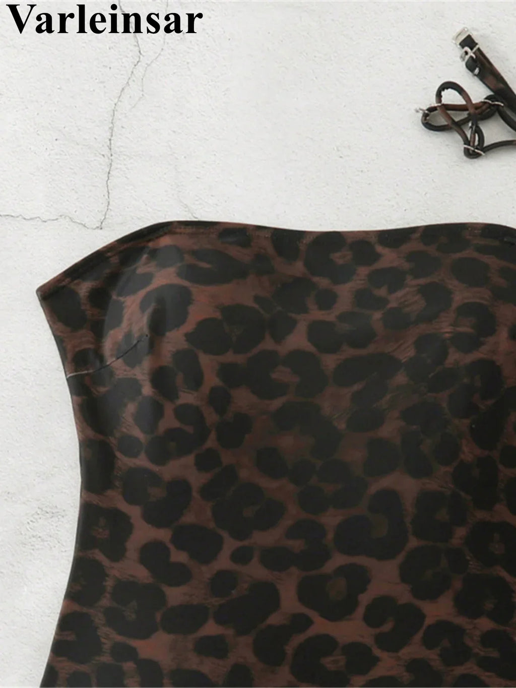 S - XL New Leopard Printed Bandeau Women Swimwear One Piece Swimsuit Female High Leg Cut Monokini Bather Bathing Suit Swim V8051
