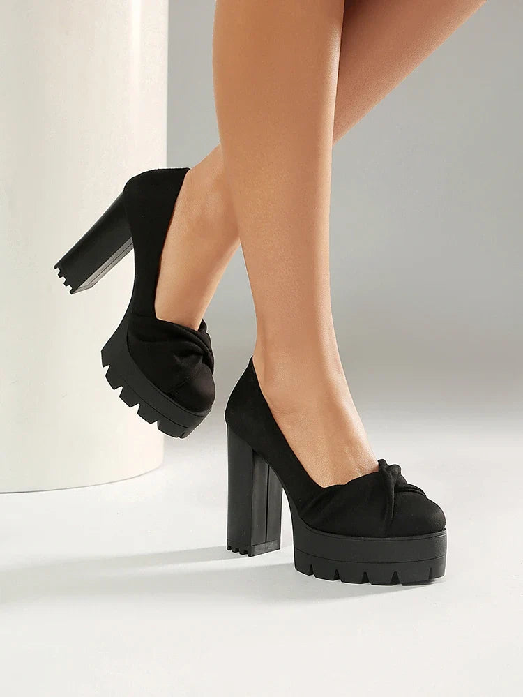Plus Size Cross Soft PU Upper Platform Ultra Coarse Heel Shallow Breathable High Heels Office Women's Shoes