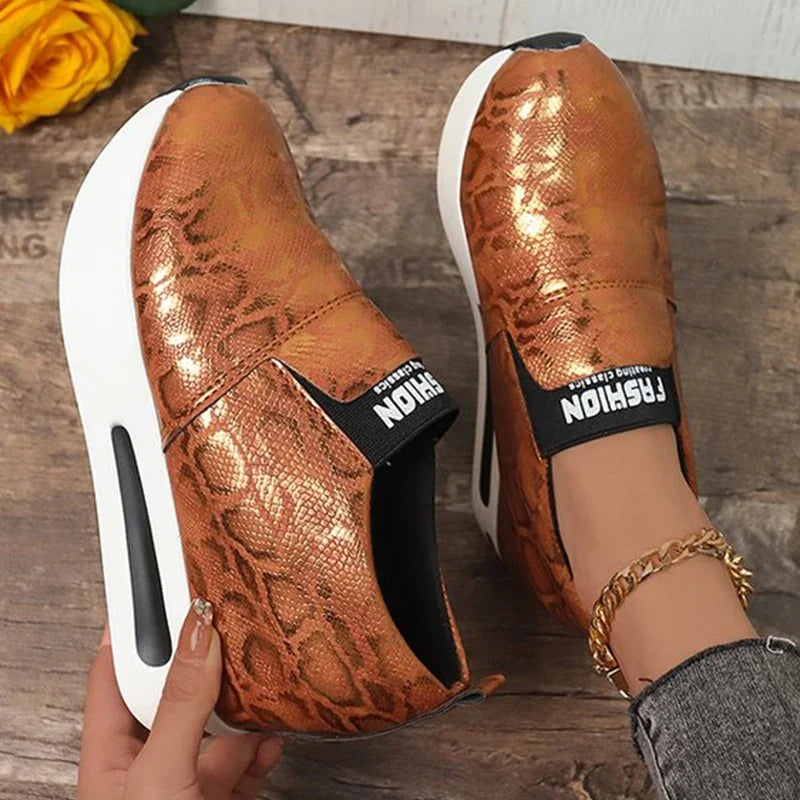 Snake Print Pu Leather Sneakers Women Autumn Winter Low Top Platform Sports Shoes Woman Slip On Lightweight Casual Shoes Mujer