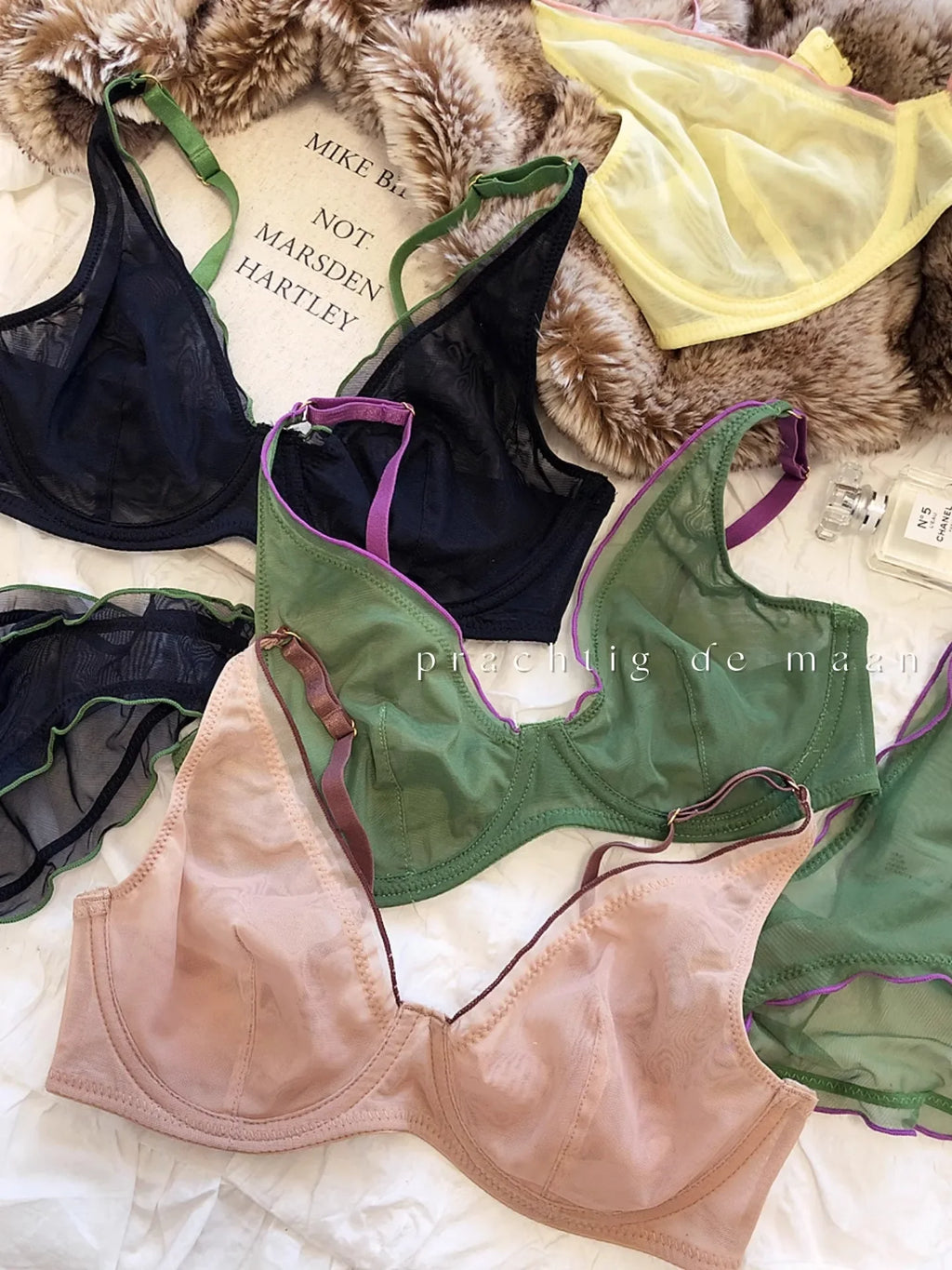Elegant French Design Minimizer Bra Fashion Triangle Cups Structural Support Ultra Thin Soft Mesh Lingerie Set MOYISU Sexy Tushy