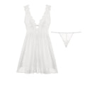 Women Sexy Lace Backless Nightgown Deep V Neck Sleepwear Split Hem Babydoll Nightdress Sheer Mesh Pajamas Lingerie