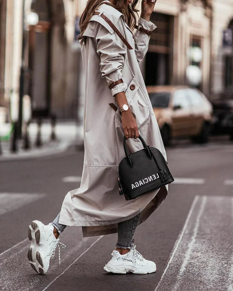 Phantasy Long Trench Coat Women Loose Button Fashion Casual Suit Elegant Female Pockets Streetwear Commuter Lady Coat Autumn