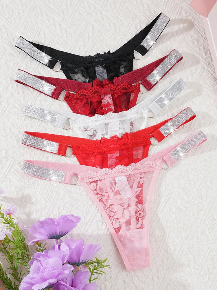 5pcs/pack Sexy Lace Women thongs Floral Elegant Sexy Lingerie Breathable Comfortable Lady g-string Multi-color Female Underwear
